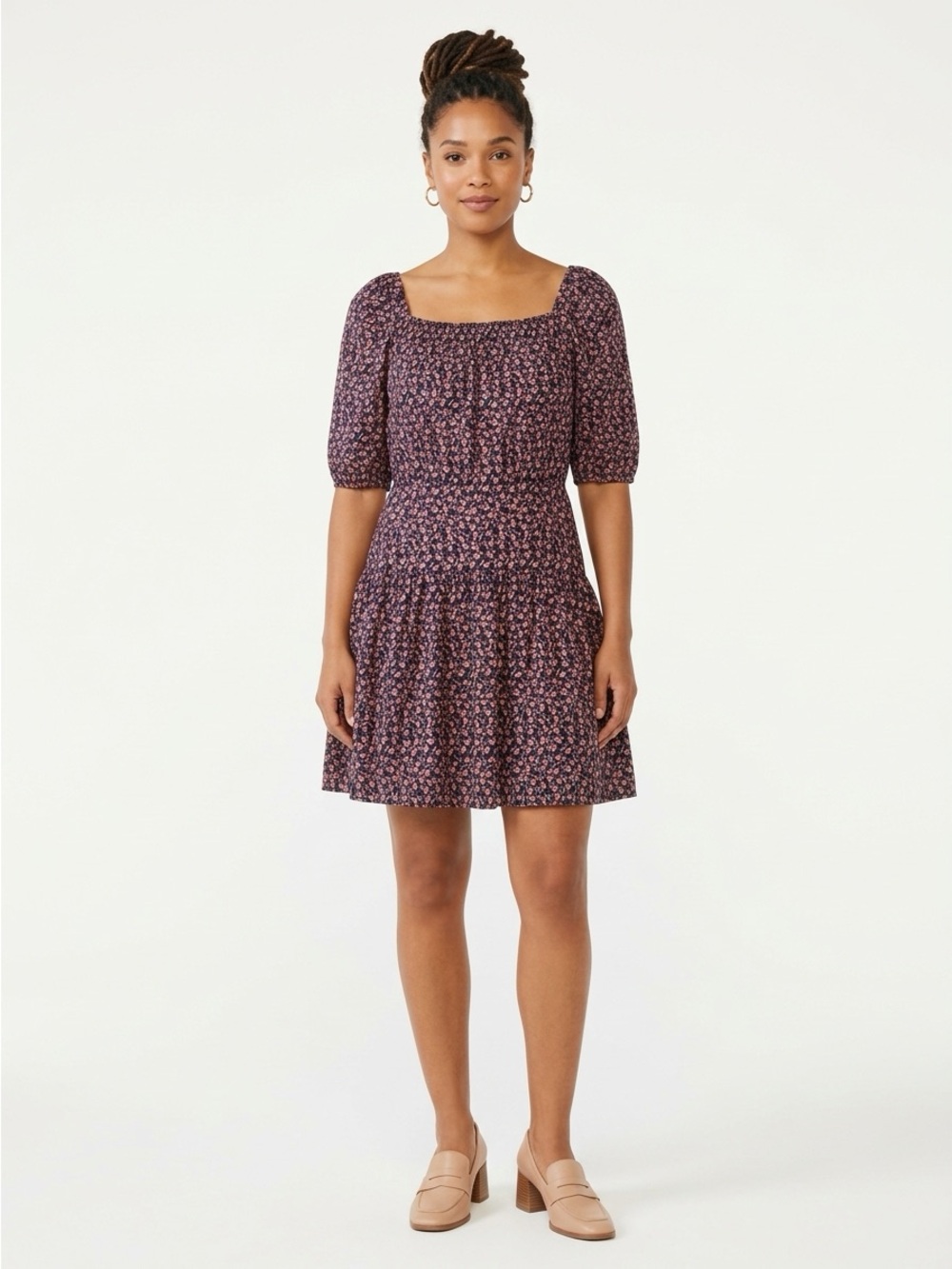 Rebecca Taylor Silk Ditsy Floral Tiered Mini Dress Black Pink 4